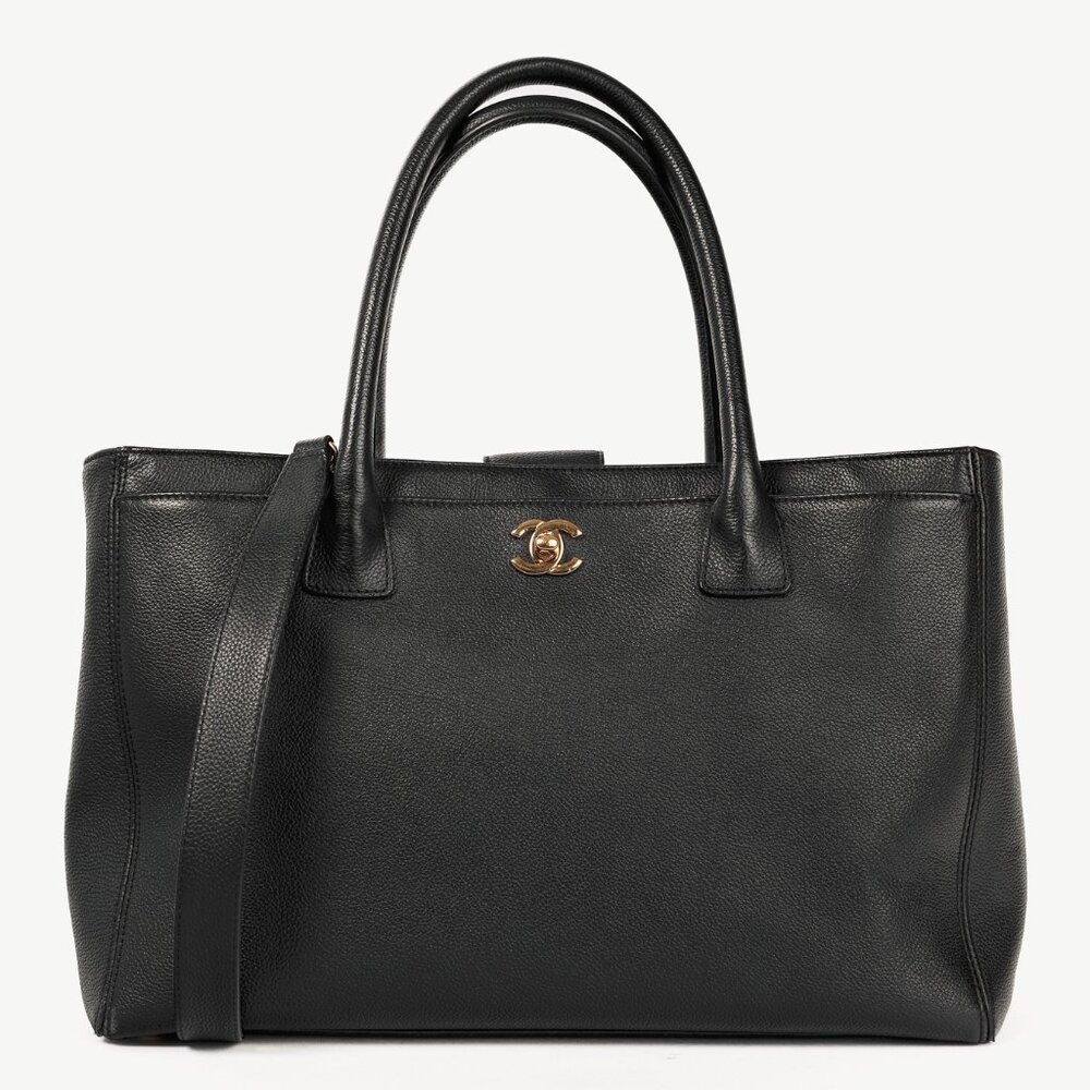 Chanel Cerf Executive Black Leather CC Tote Bag